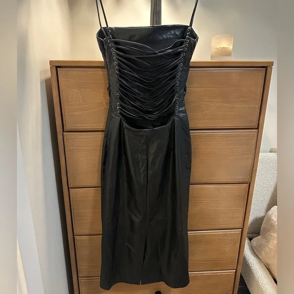 House of CB Jalena Black Vegan Leather Lace Back Dress House of CB Jalena Black Vegan Leather Lace Back Dress